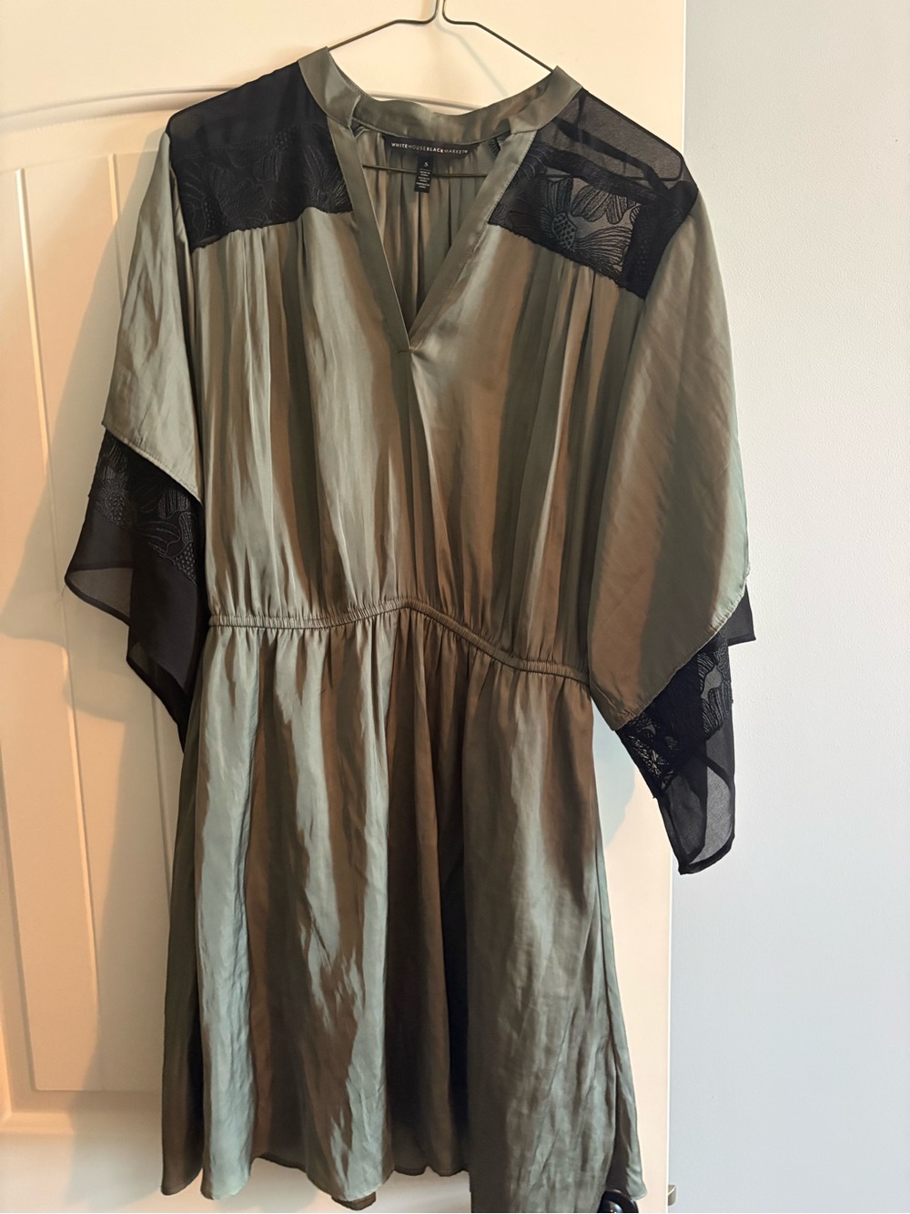 White House Black Market Olive Green Mini Dress with Black Lace